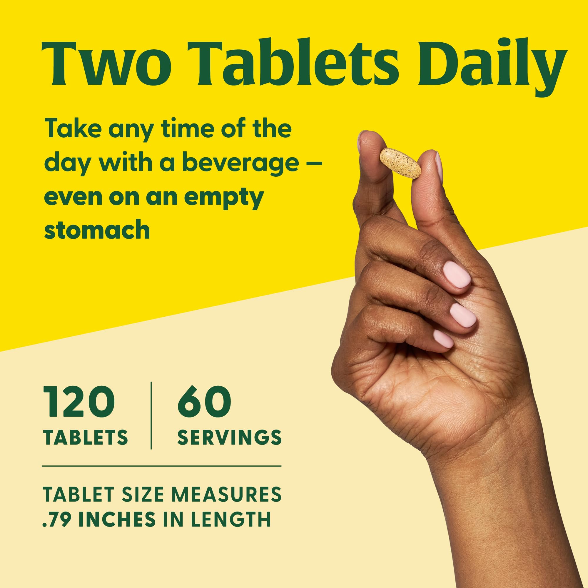 MegaFood daily-dose visual shows two tablets for easy daily routine.