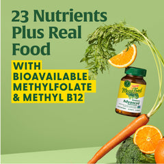 Real Food ingredients including broccoli, oranges, and carrots