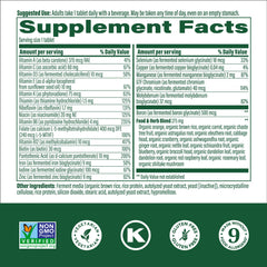 Nutrition facts panel for MegaFood Women's Multivitamin One Daily