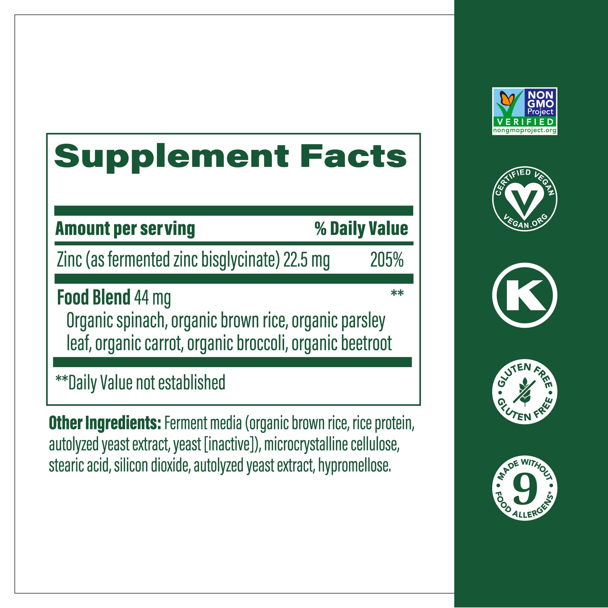 MegaFood Zinc Supplements bottle with label