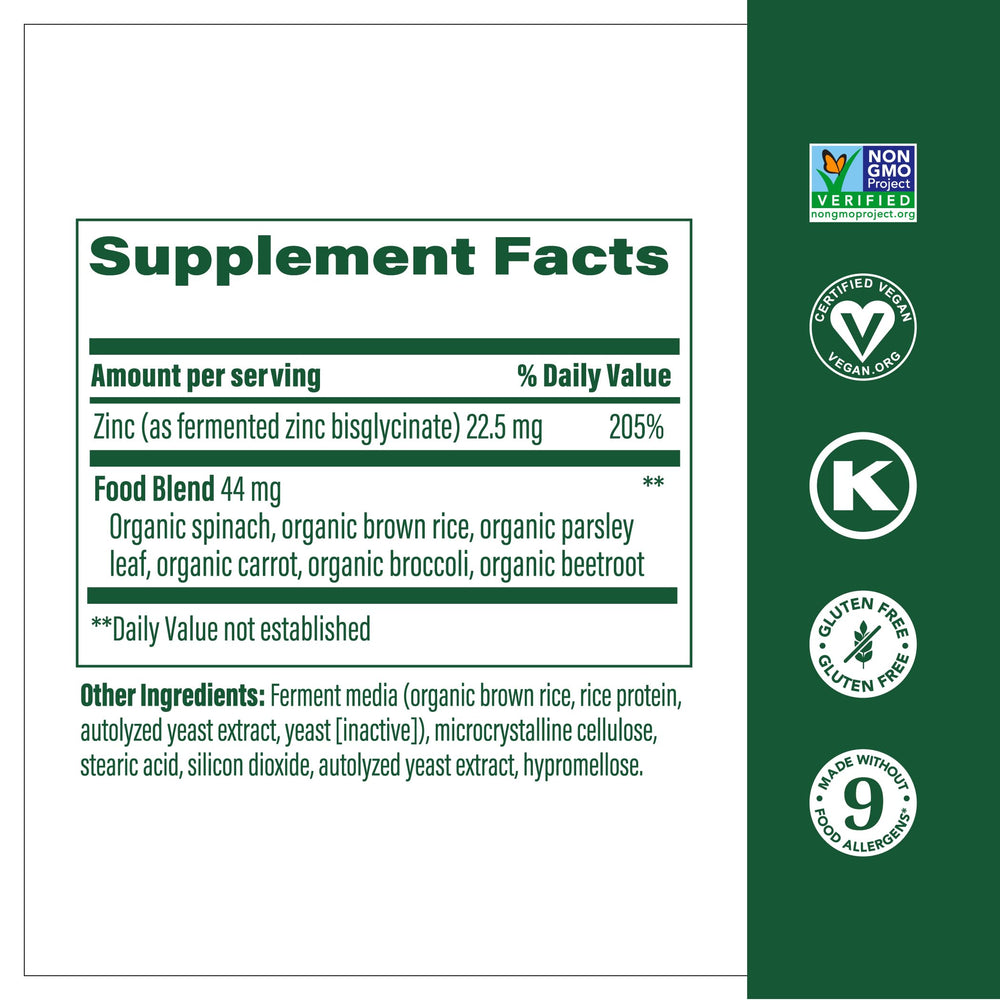 MegaFood Zinc Supplements bottle with label