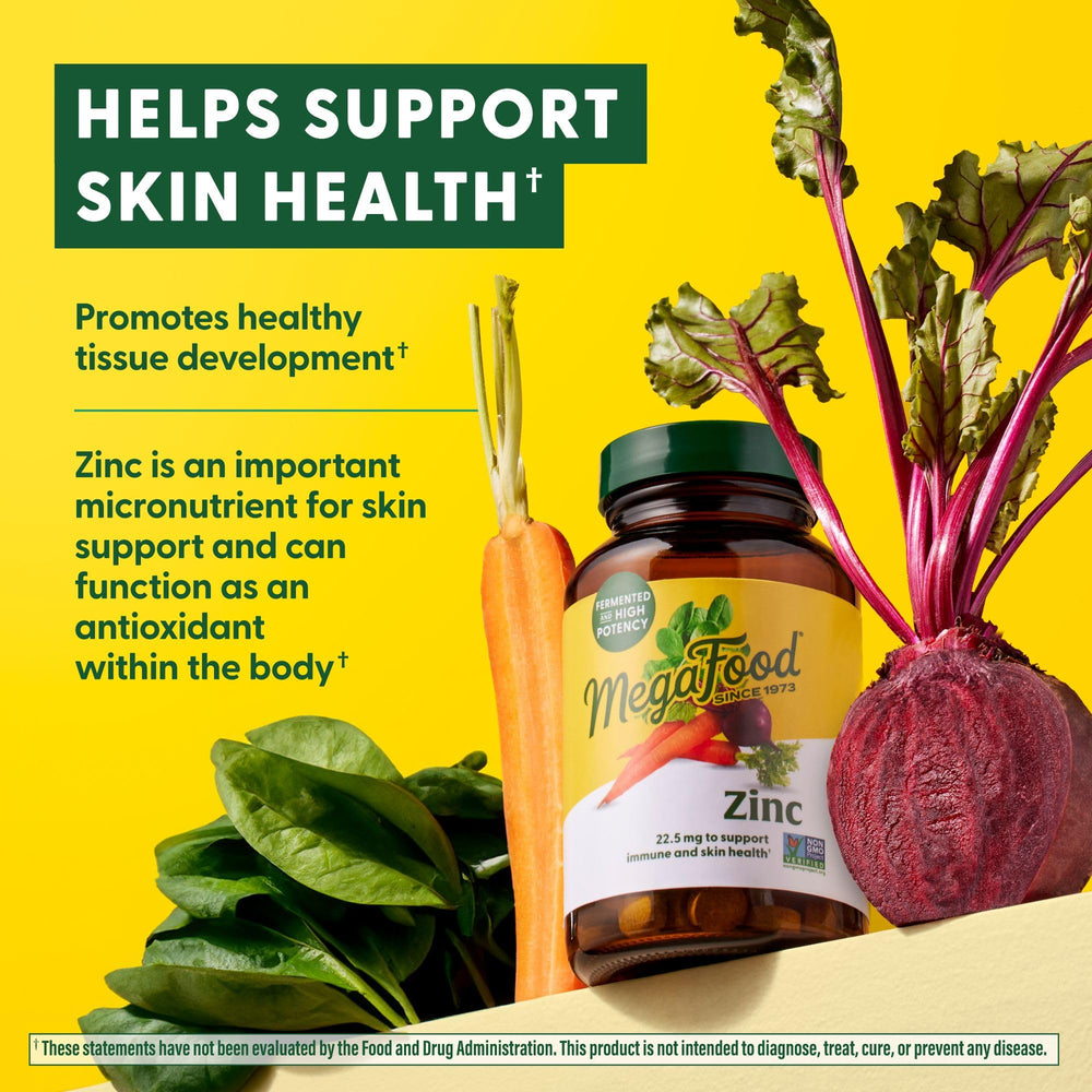 Real food ingredients spinach and parsley on MegaFood Zinc packaging