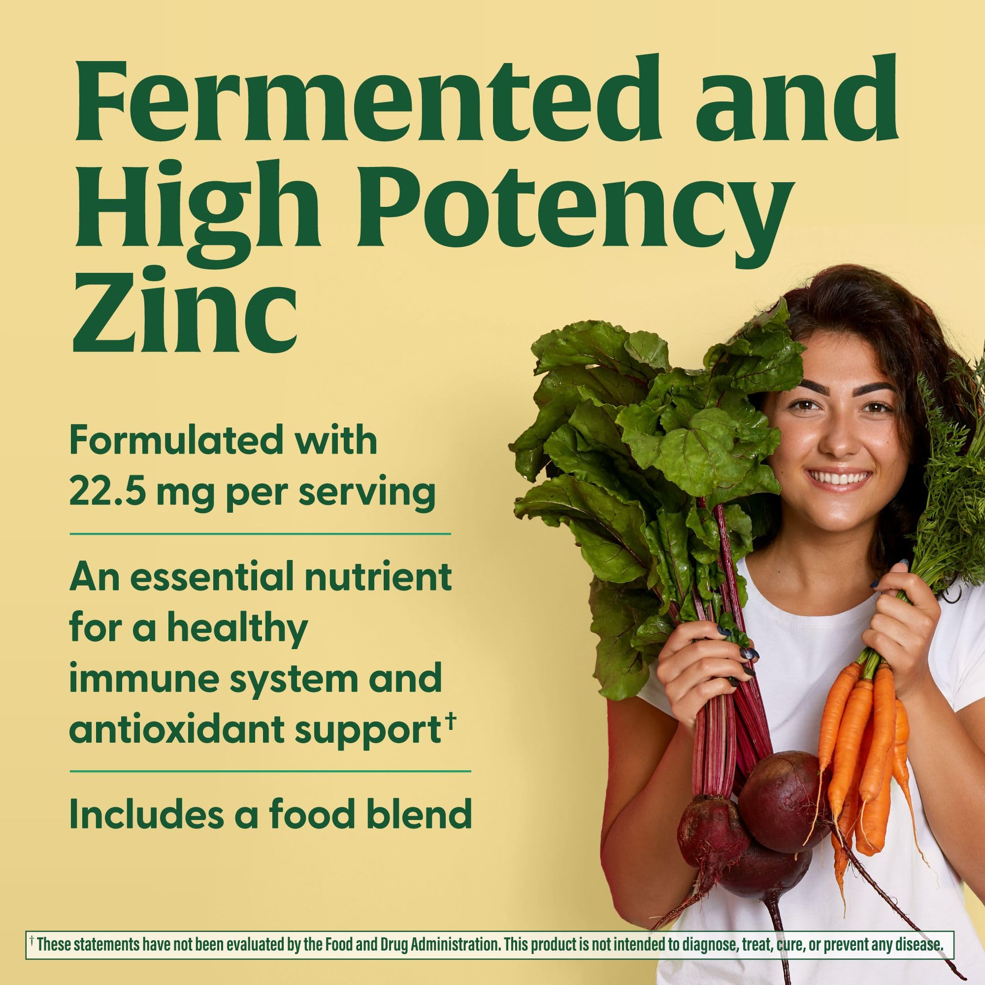 Zinc supplement ingredients including carrot broccoli and beetroot