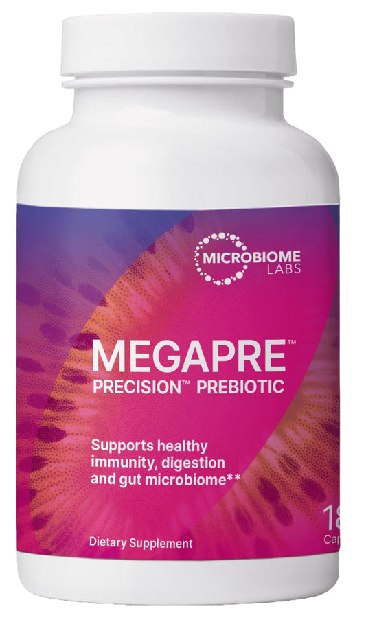MegaPre prebiotic fiber supplement in vegetable capsules – 180 count (hero image)