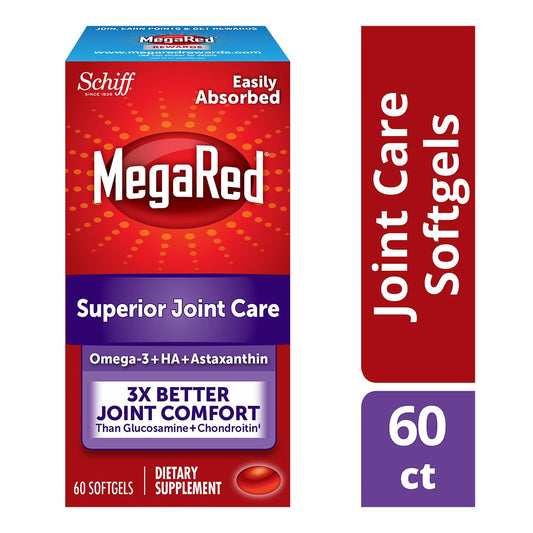 Front view of MegaRed 60 softgels bottle for joint care