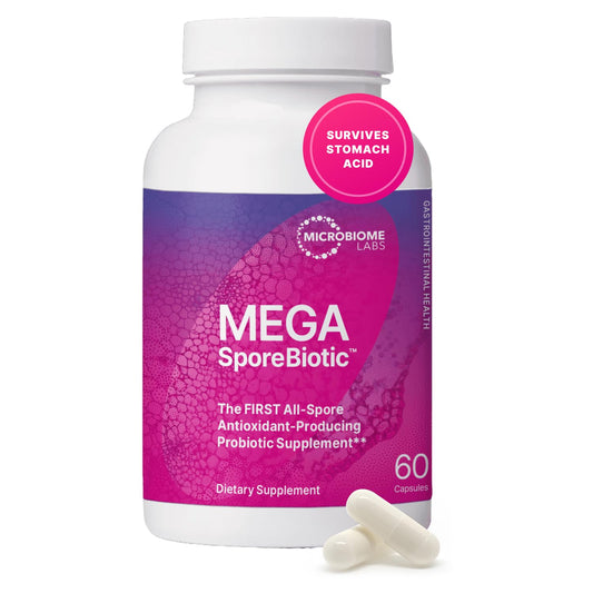 MegaSporeBiotic probiotic bottle with label (60 capsules)