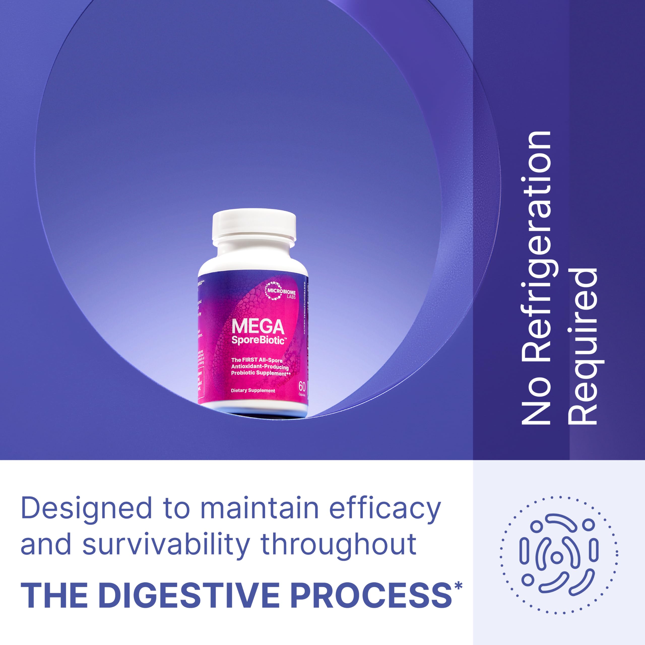 Shelf-stable MegaSporeBiotic bottle on shelf
