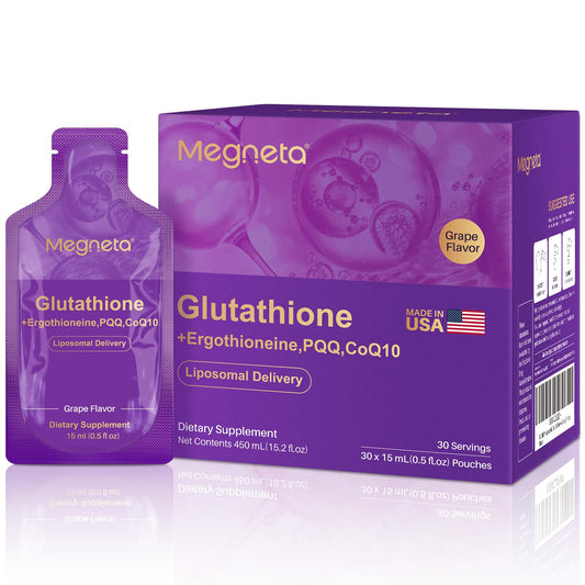 MEGNETA Liposomal Glutathione 500mg grape flavor front packaging