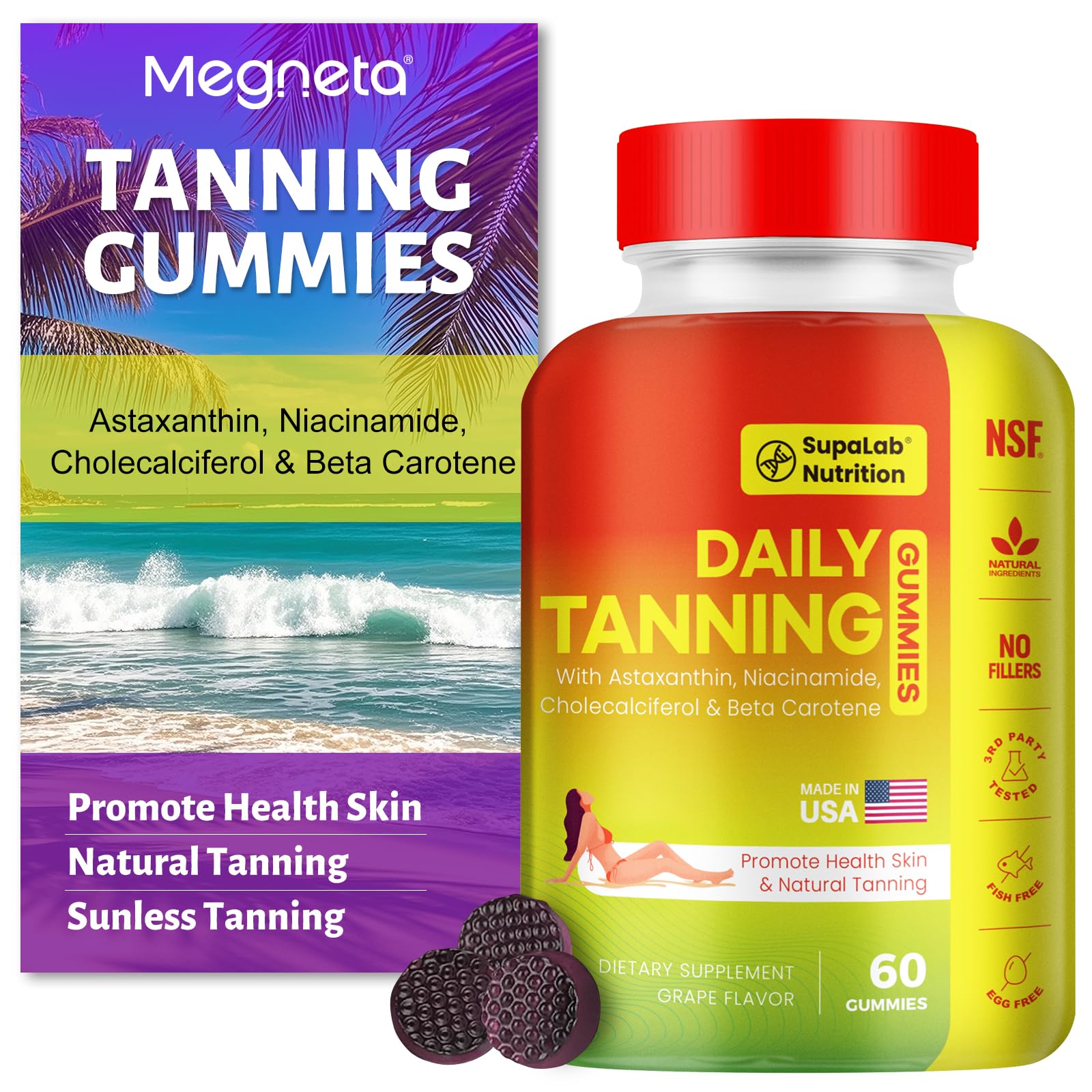 MEGNETA Tanning Gummies purple bottle front view
