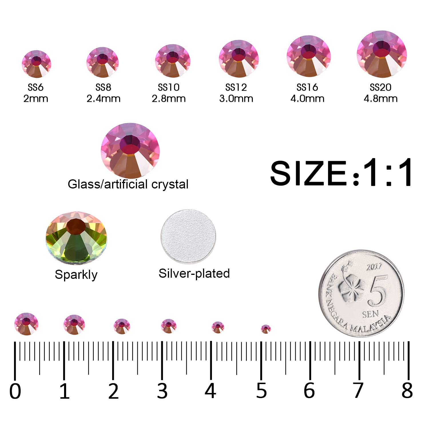 MEIBITE rainbow rhinestones for crafts glow with color-shift crystal shine.