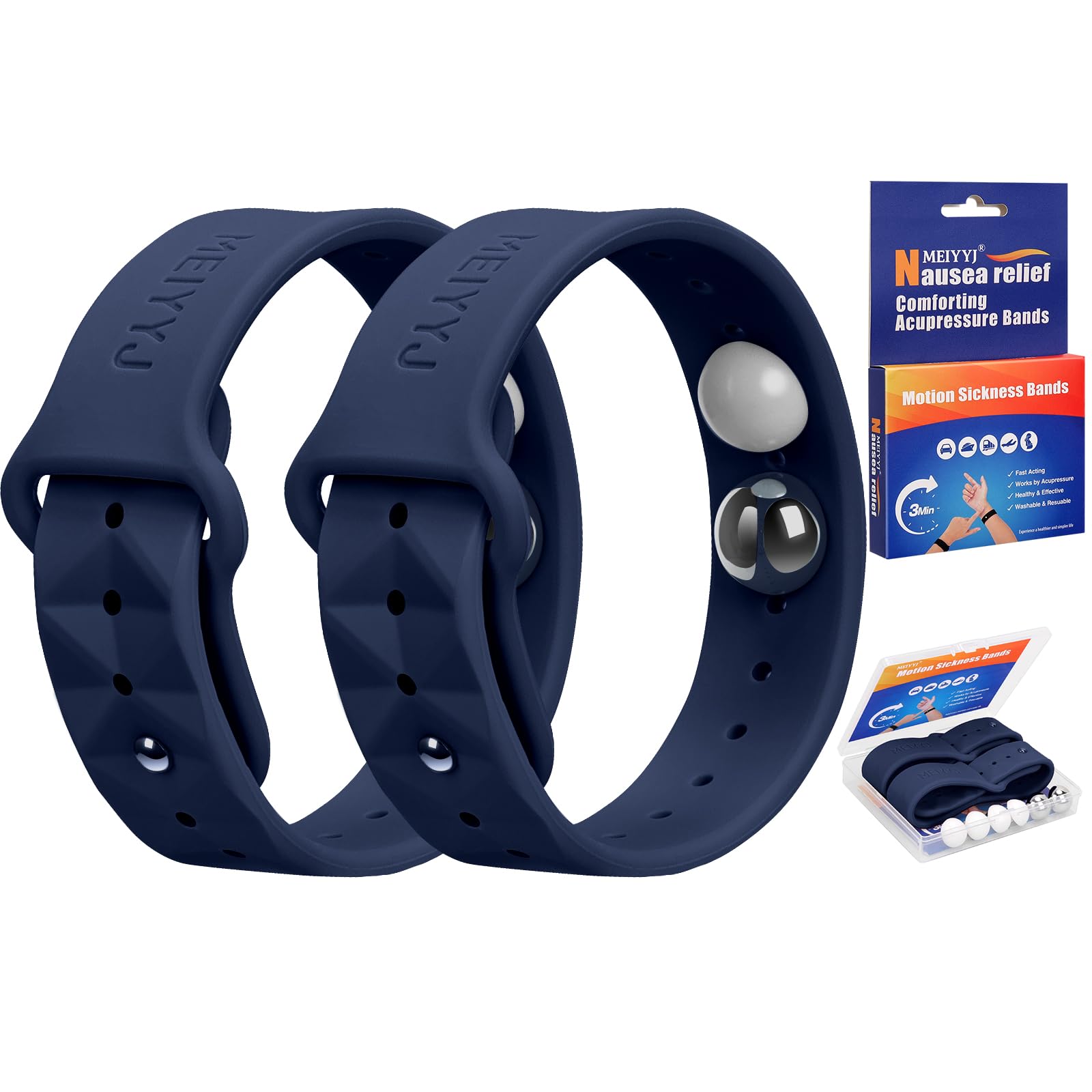 MEIYYJ morning sickness band worn on the wrist for portable relief during travel.