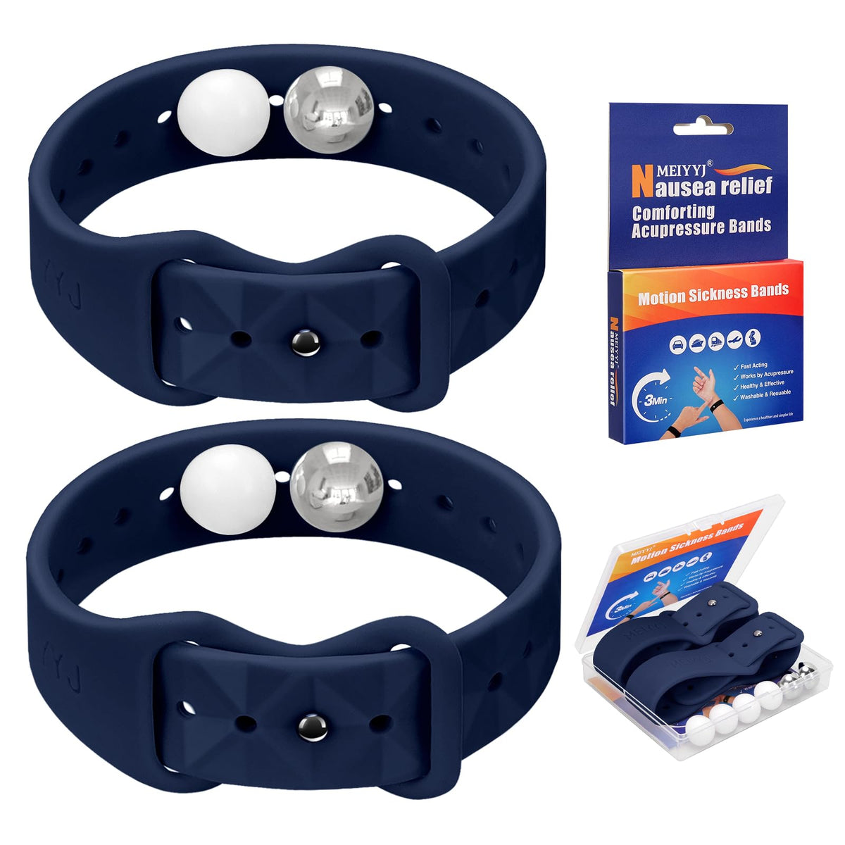MEIYYJ motion sickness band dark blue wristband for travel relief on the go