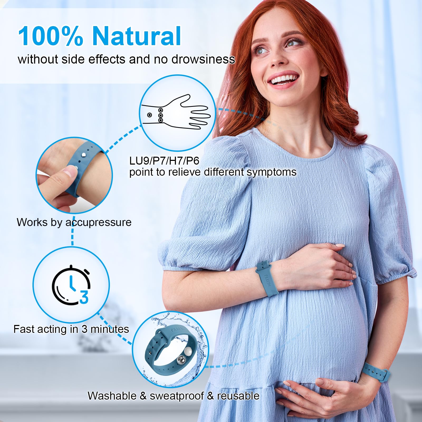MEIYYJ motion sickness bands with white and stainless beads for versatile relief