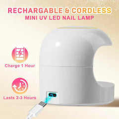 Cordless MEKK Mini UV Light runs on a built-in battery for mobile sessions.