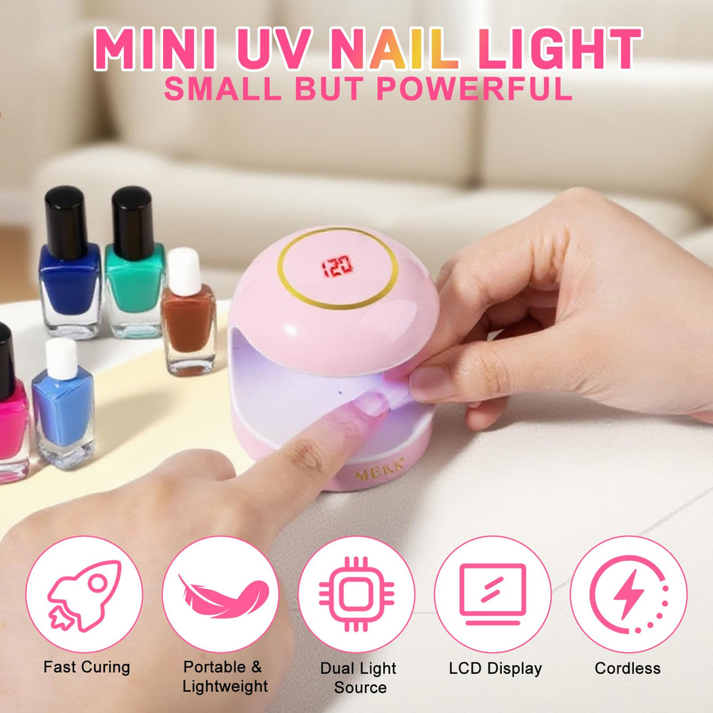 MEKK Mini UV Light cordless with built-in battery for travel-friendly sessions.