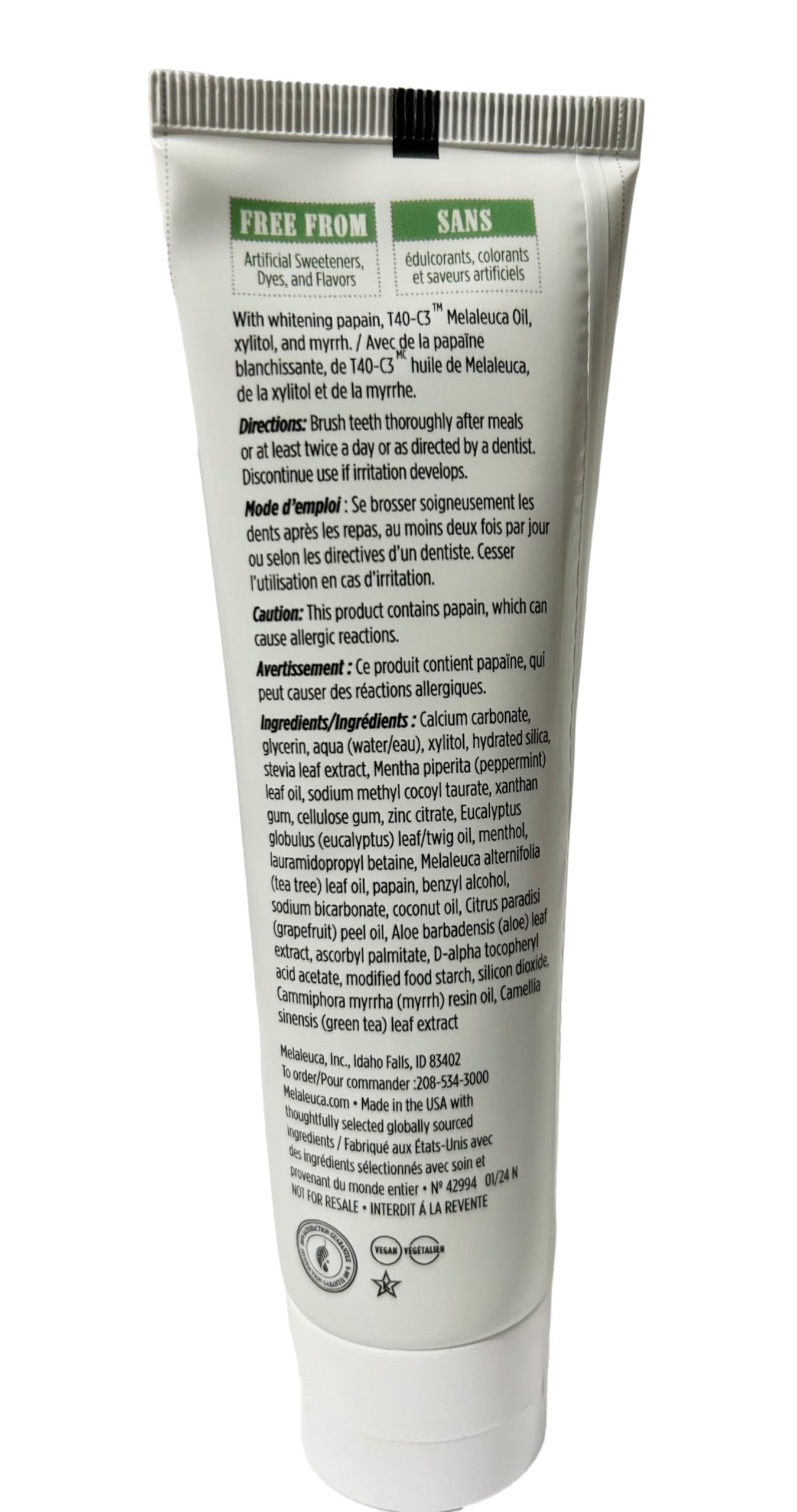 Close-up of Melaleuca Whitening Tooth Polish tube