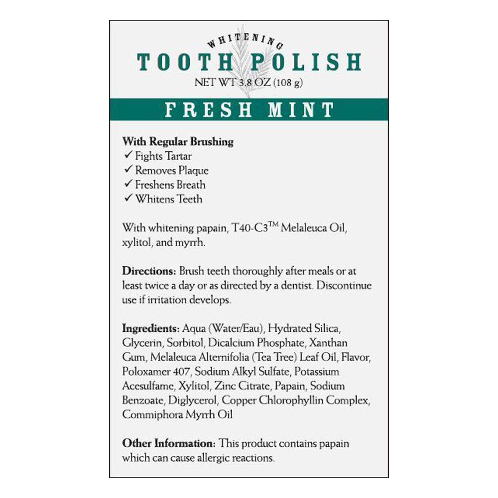 Close-up label of Melaleuca Whitening Tooth Polish Fresh Mint