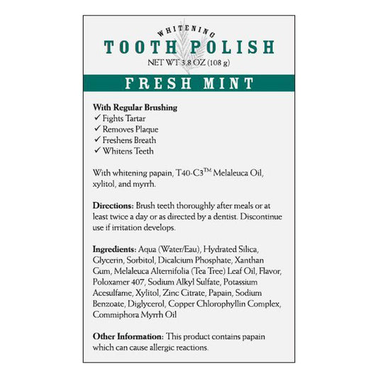Close-up label of Melaleuca Whitening Tooth Polish Fresh Mint