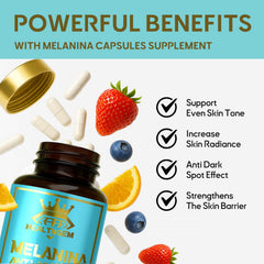 Illustration of Melanina ingredients: Ashwagandha, Turmeric, Podocarpus, Vitamin C