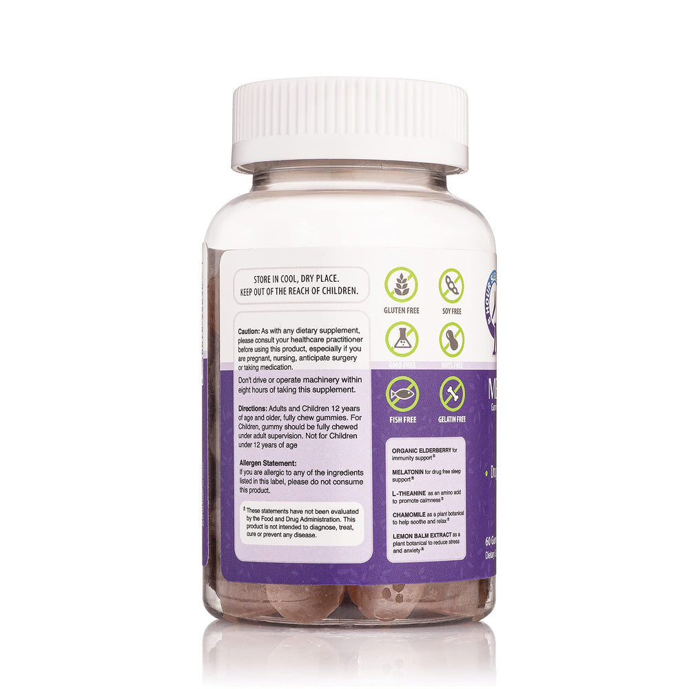 Melat-8 gummies label with certifications