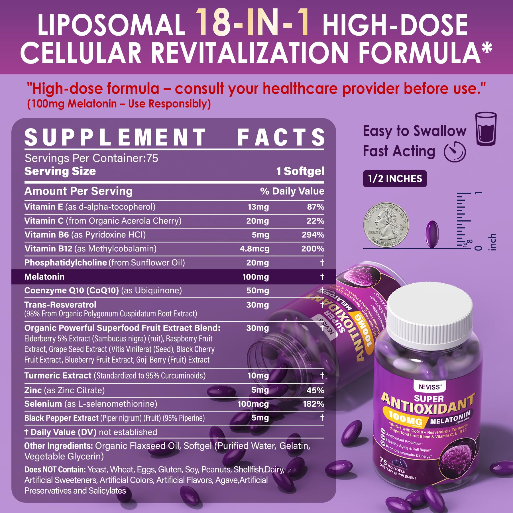 Graphic showing CoQ10 and turmeric complex with melatonin