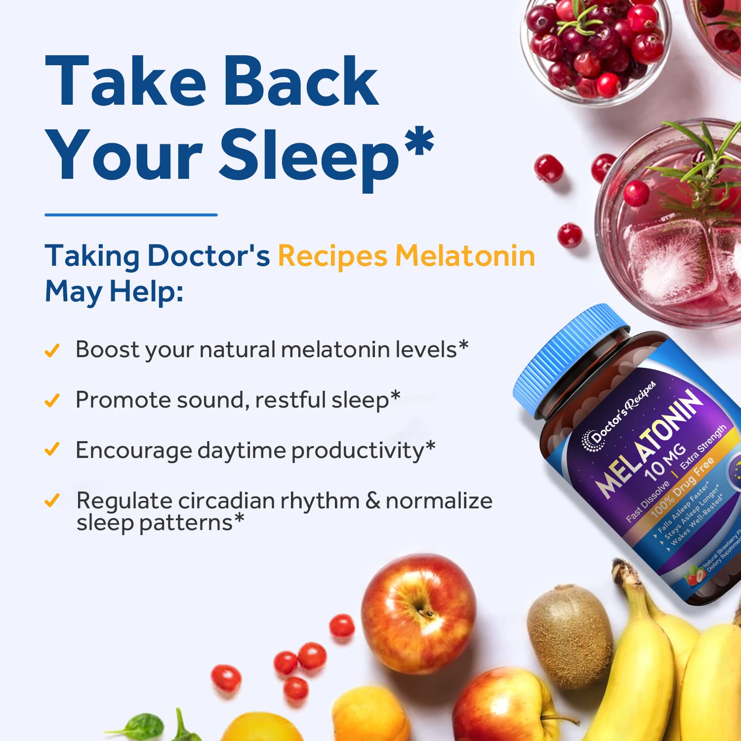 Strawberry-flavored melatonin 10 mg fast-dissolve tablet