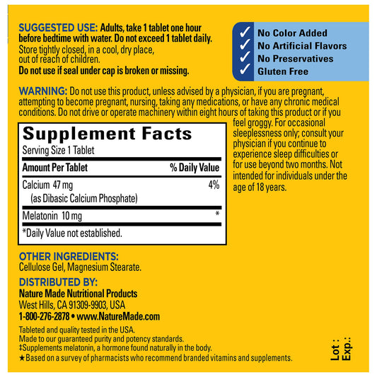 Close-up of Melatonin 10 mg tablet