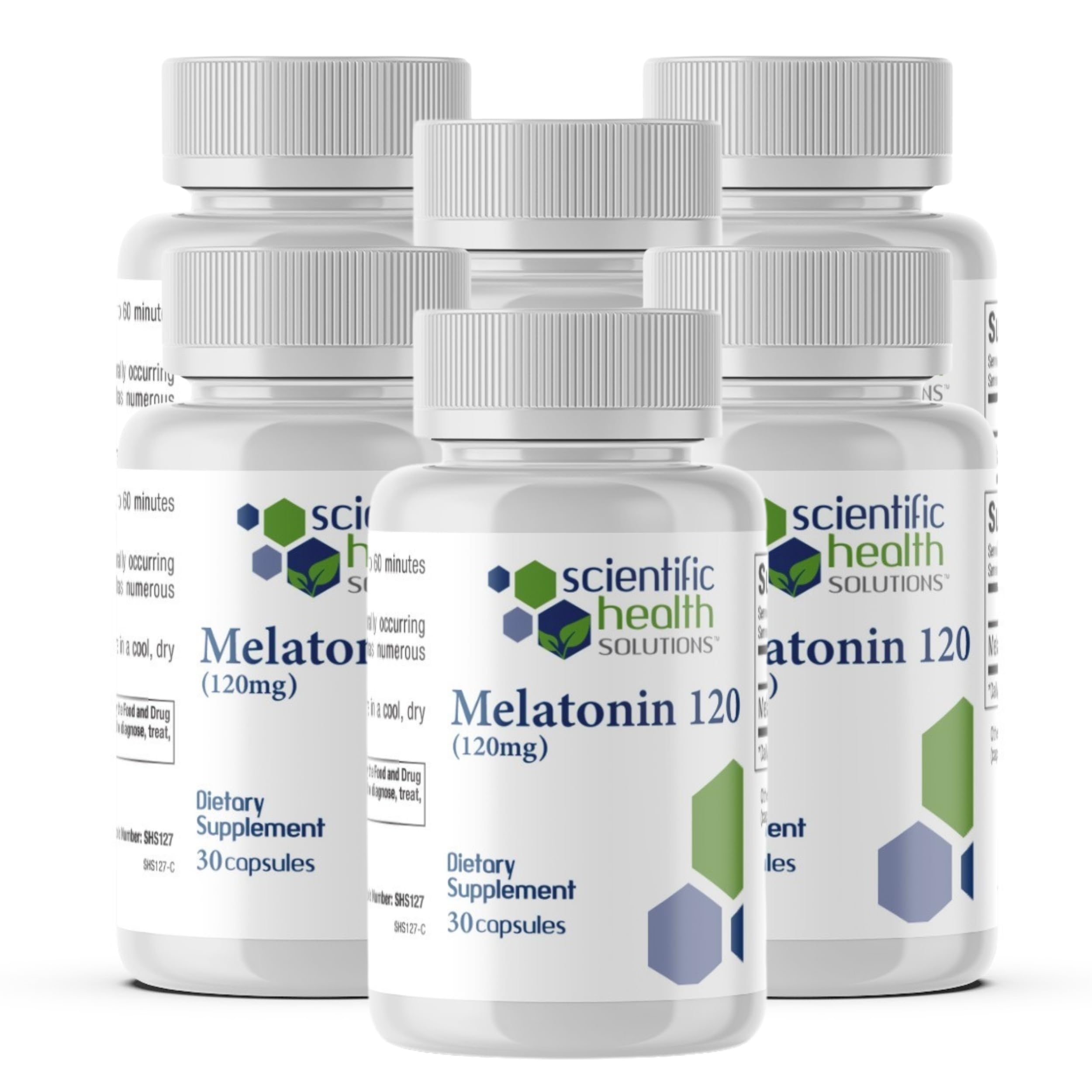 Scientific Health Solutions Melatonin 120mg 30-count bottle in a 6-pack packaging