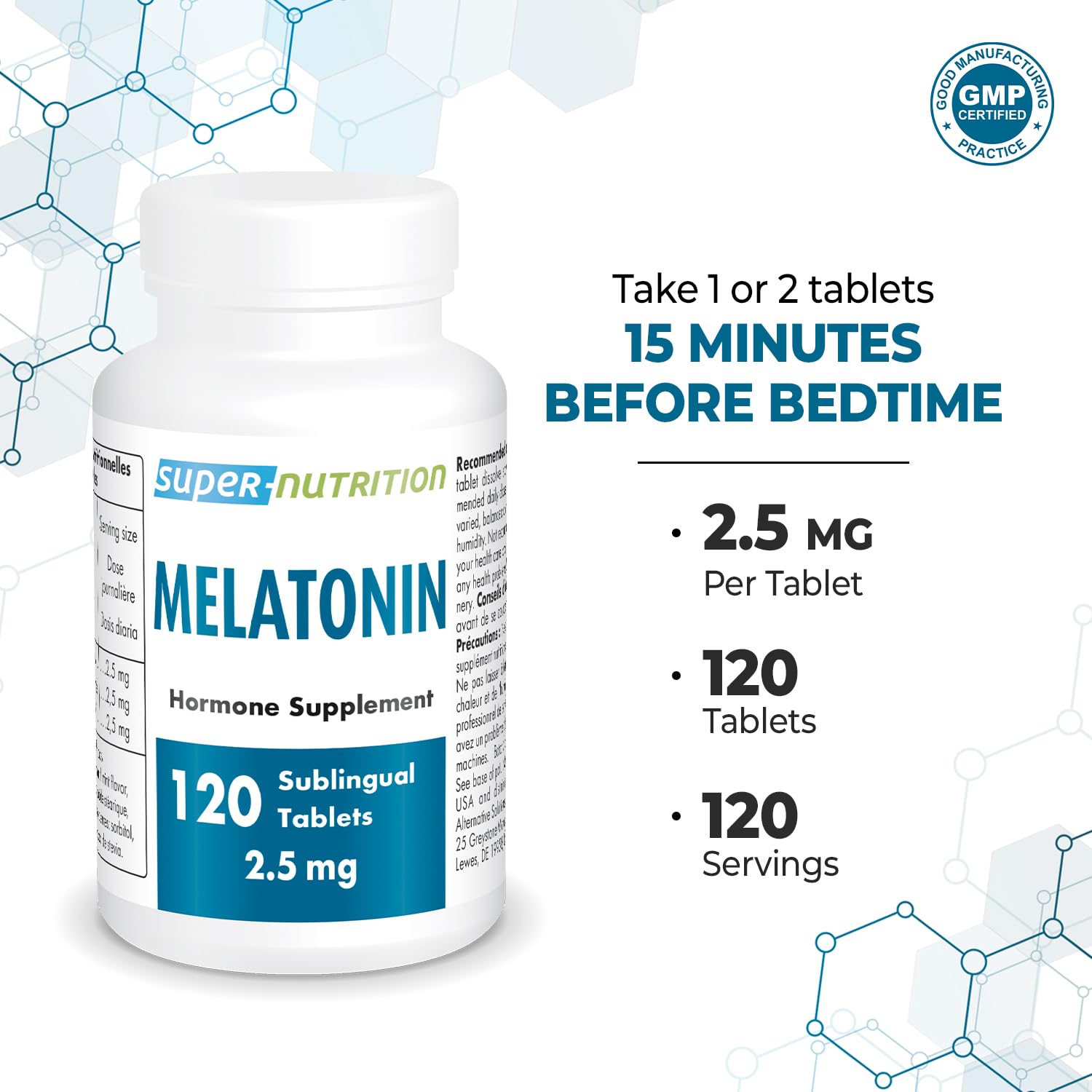 Natural mint flavored melatonin tablets