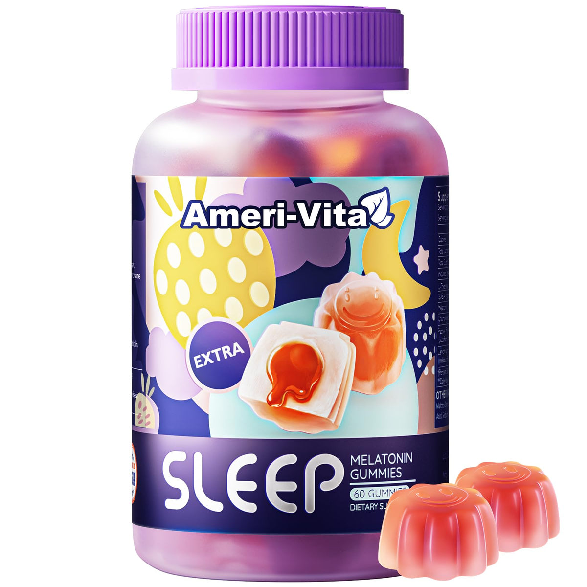 Bottle of Melatonin 3mg Gummies for Adults on white background