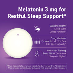 Front label of melatonin bottle showing 3 mg dosage