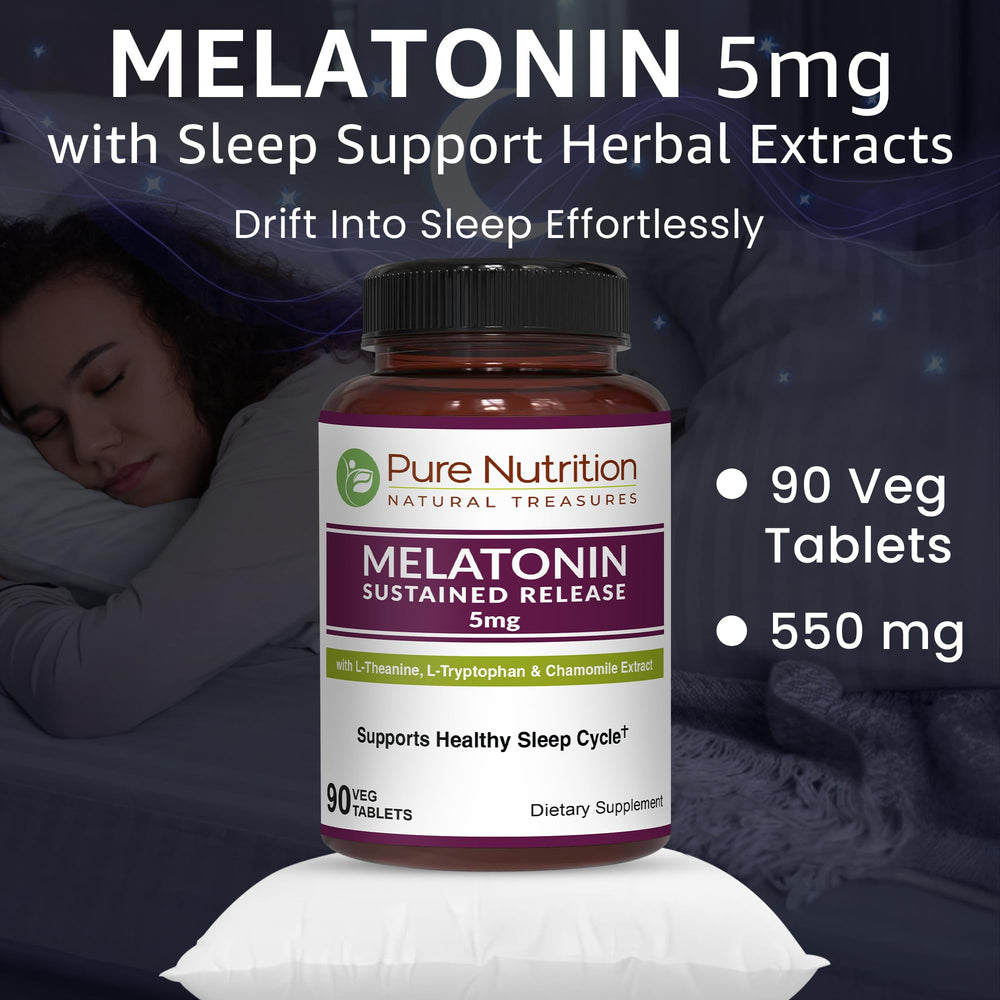 Close-up of Melatonin 5mg label featuring Valeriana wallichii
