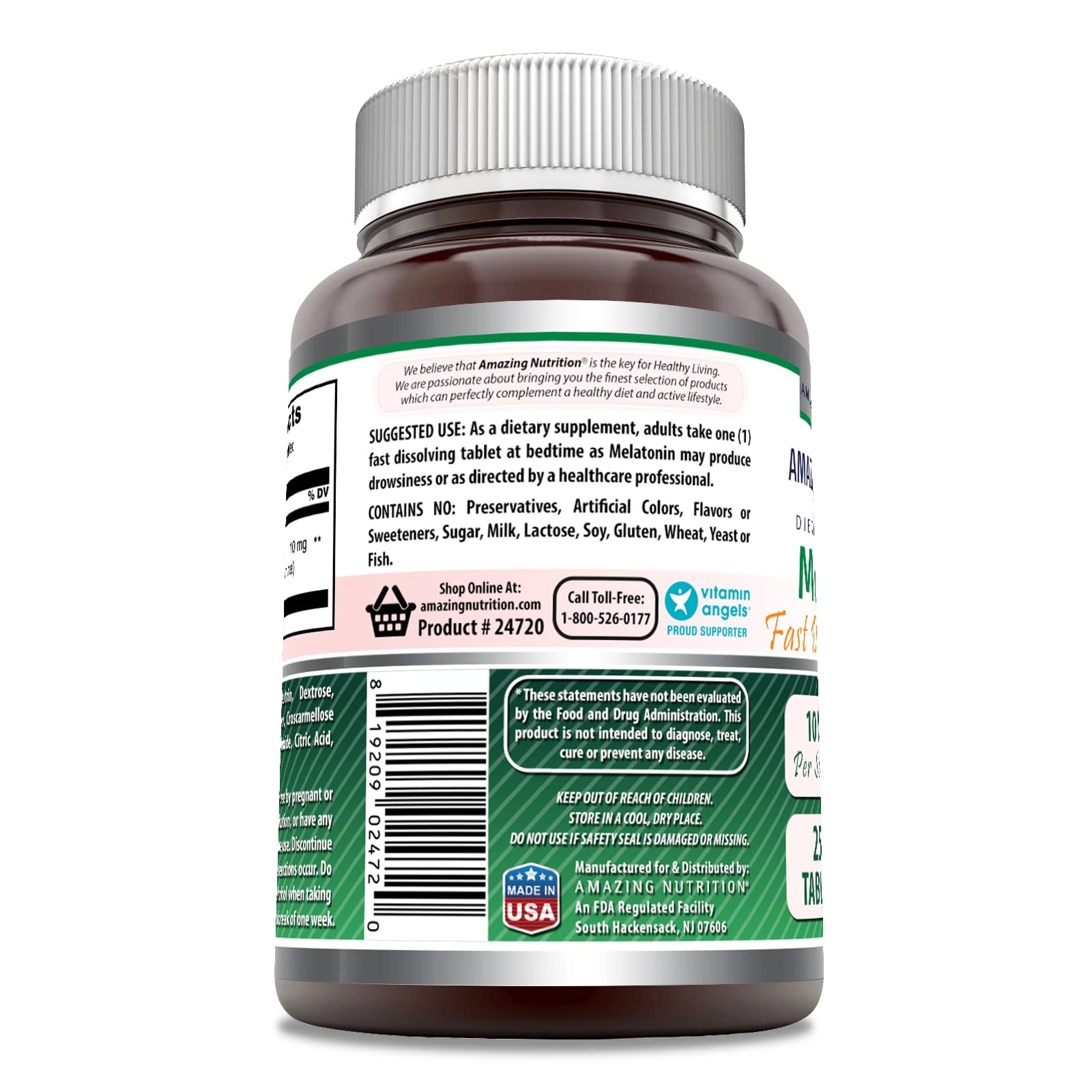 Close-up of Melatonin Fast Dissolve 10 mg tablets