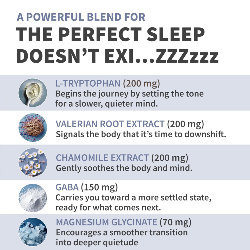 Illustration of key ingredients magnesium, ashwagandha and L-tryptophan