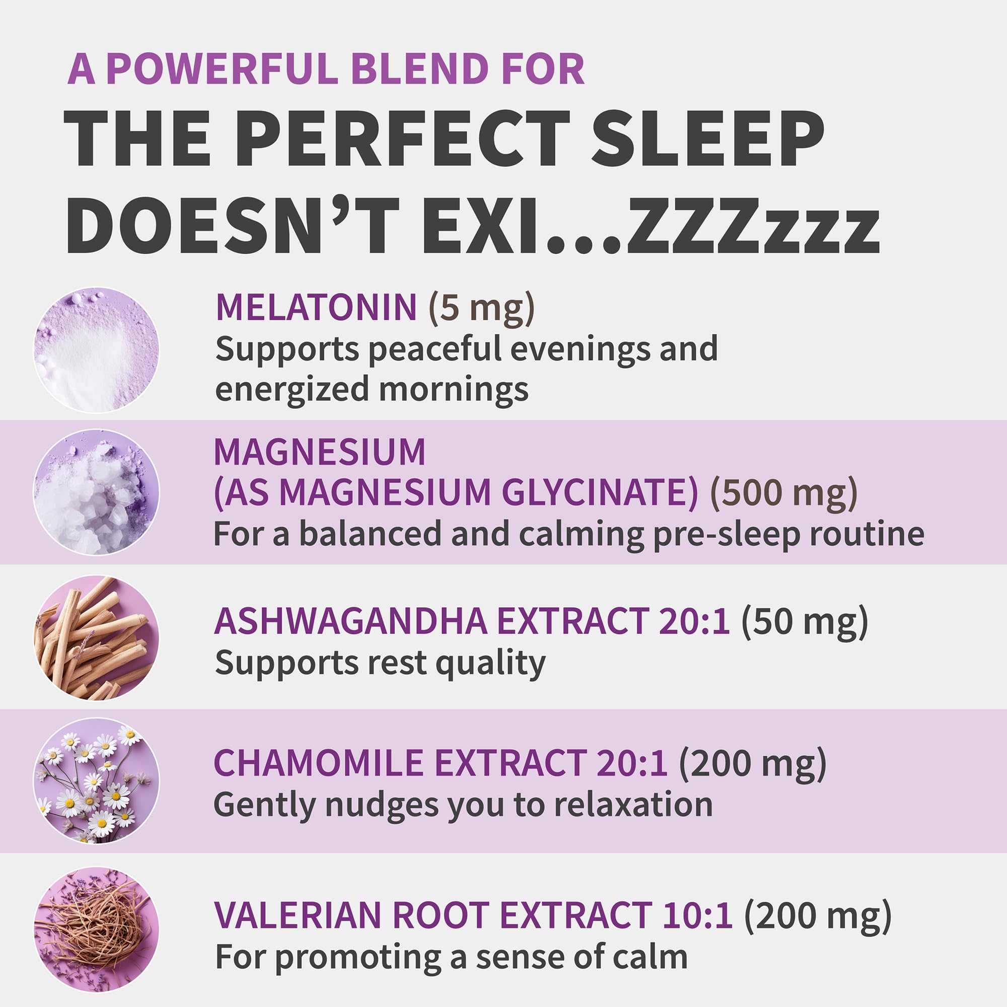 Supplement facts panel featuring melatonin and amino acids