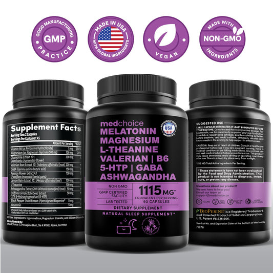 Close-up of bottle label showing 5 mg melatonin and 500 mg magnesium glycinate