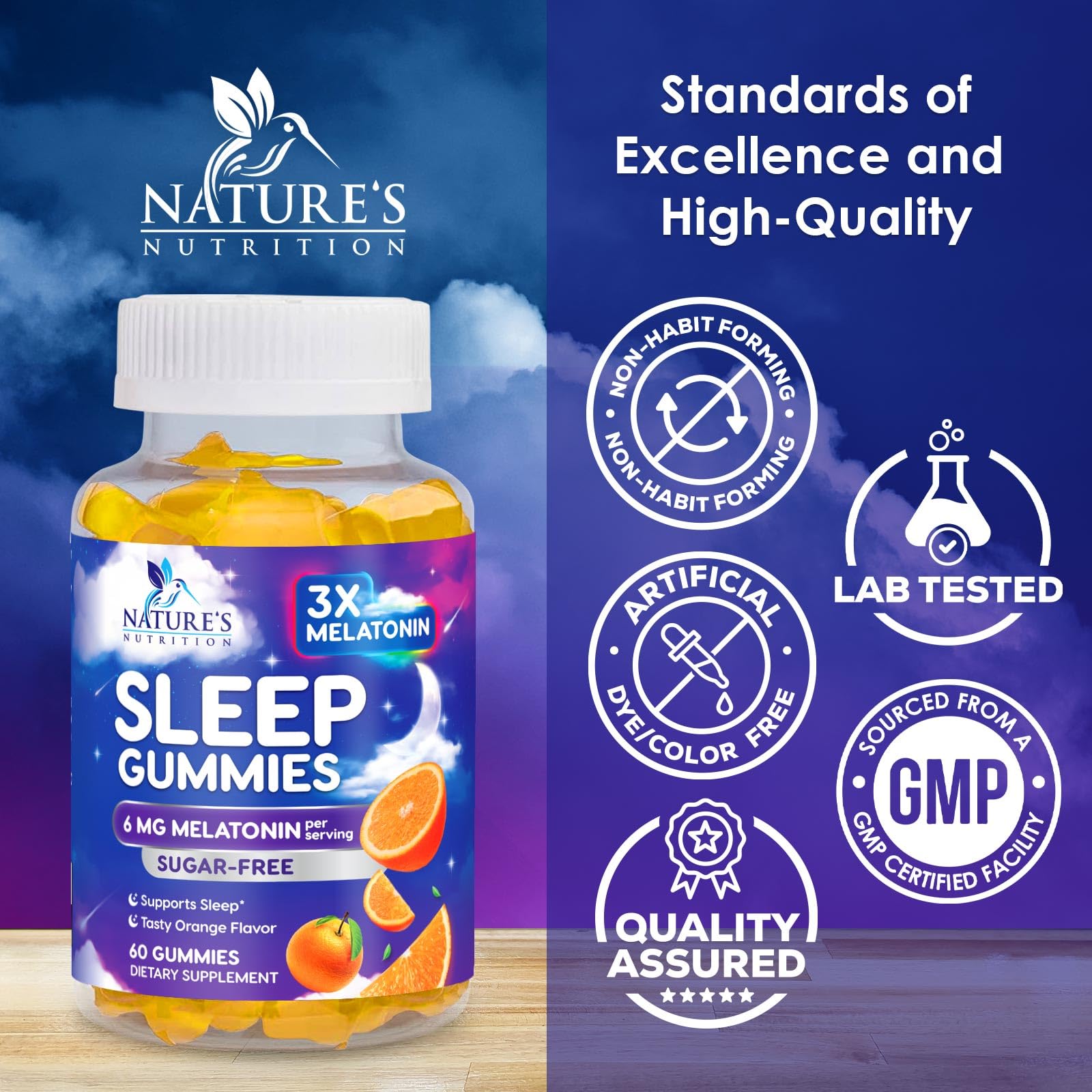 Bottle of Melatonin Sleep Gummies Sugar Free 60 count