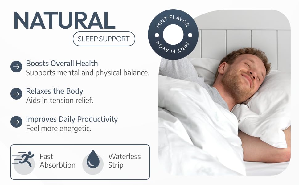 Dissolving sleep strips on tongue with melatonin
