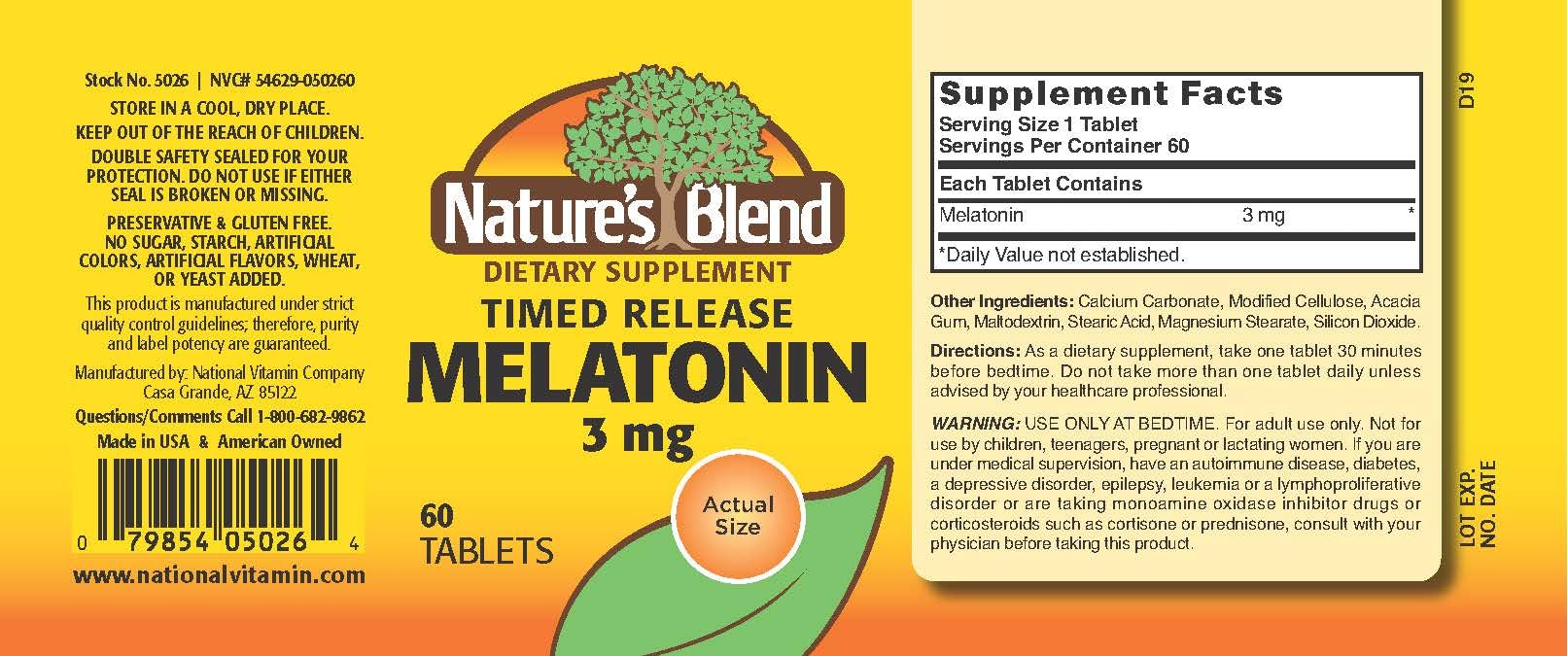 Nature's Blend Melatonin Timed Release packaging close-up