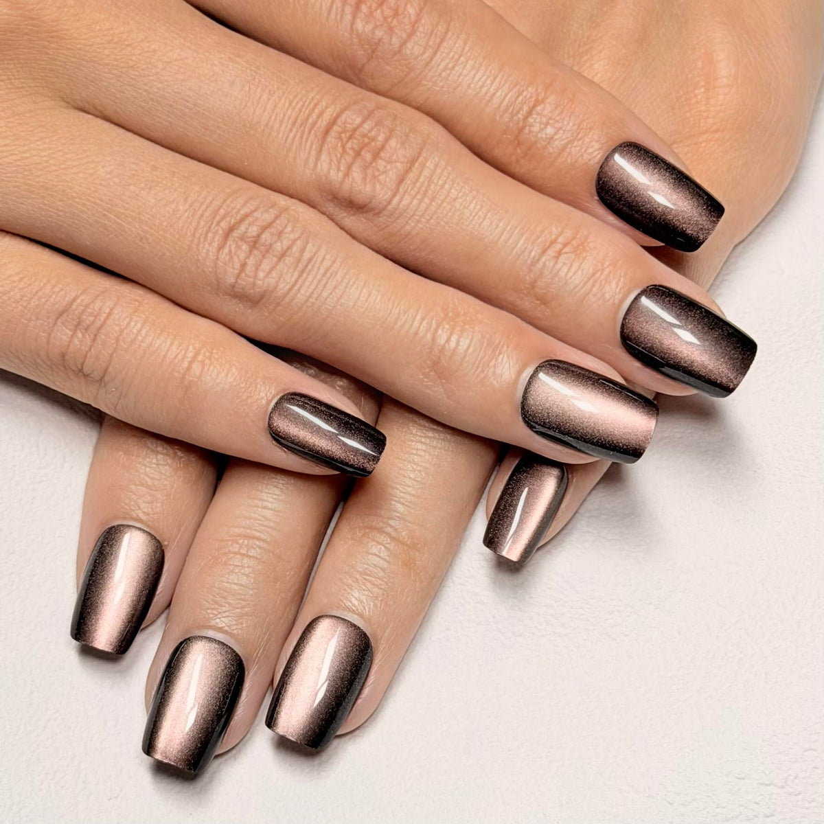 Melines 30-piece brown cat-eye short square nails set for natural-looking, easy at-home manicure.