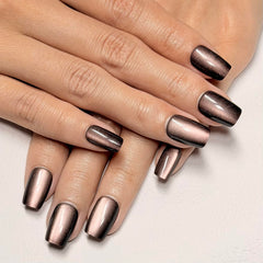 Melines 30-piece brown cat-eye short square nails set for natural-looking, easy at-home manicure.