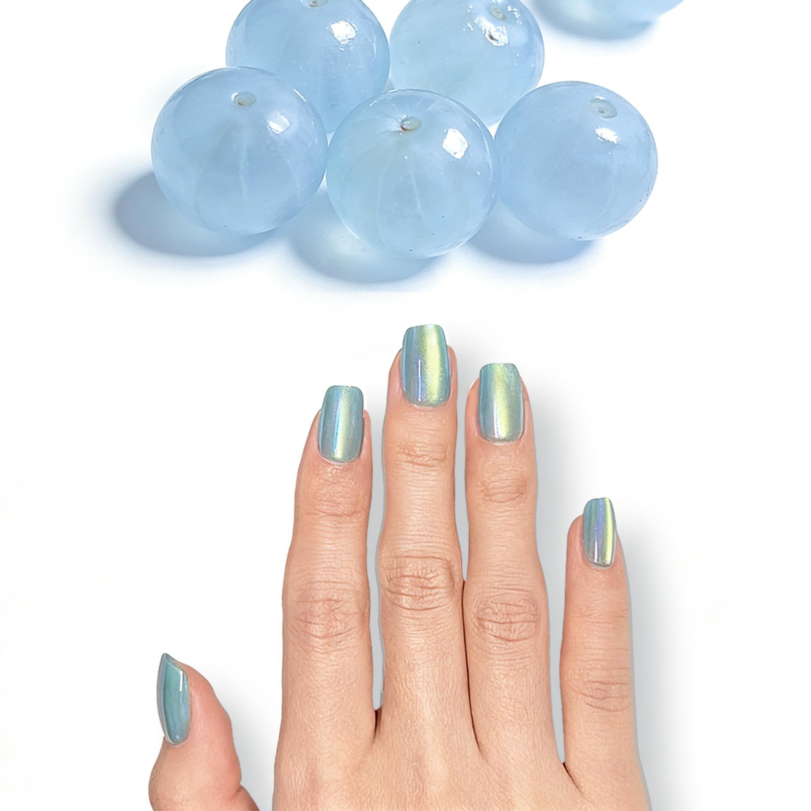 Melines opal blue nails palette for a chic color and shimmer finish