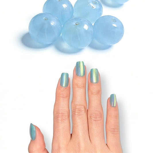 Melines opal blue nails palette for a chic color and shimmer finish