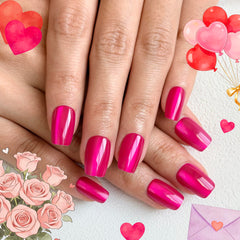 Melines Valentine's cat-eye nails in hot pink on square tips for a bold manicure.