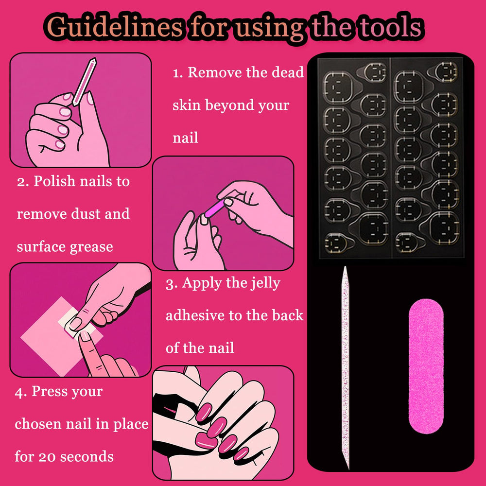 Melines cuticle pusher included for tidy prep before application.