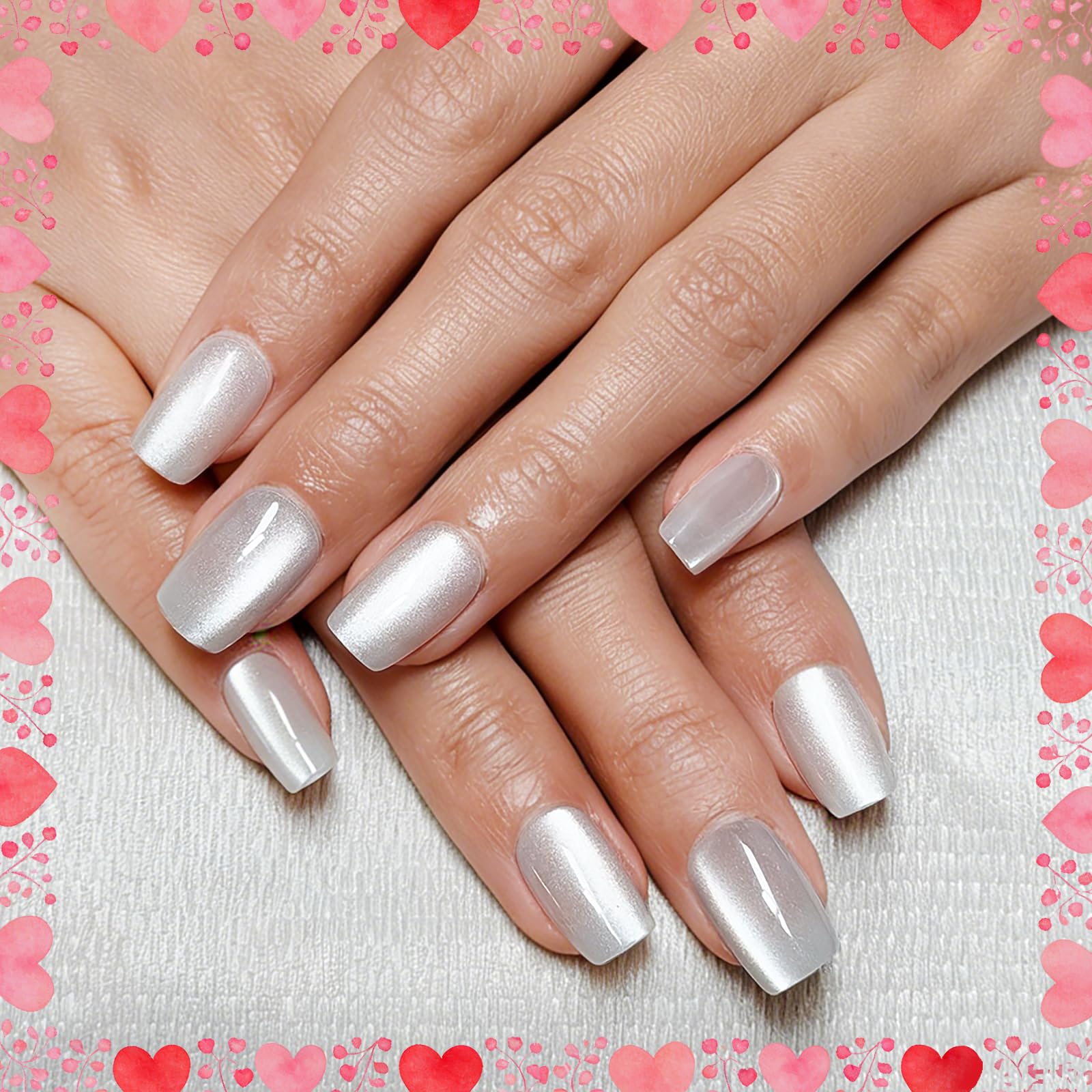 Melines white cat-eye nails kit with sheer icy white finish for quick salon-style nails.