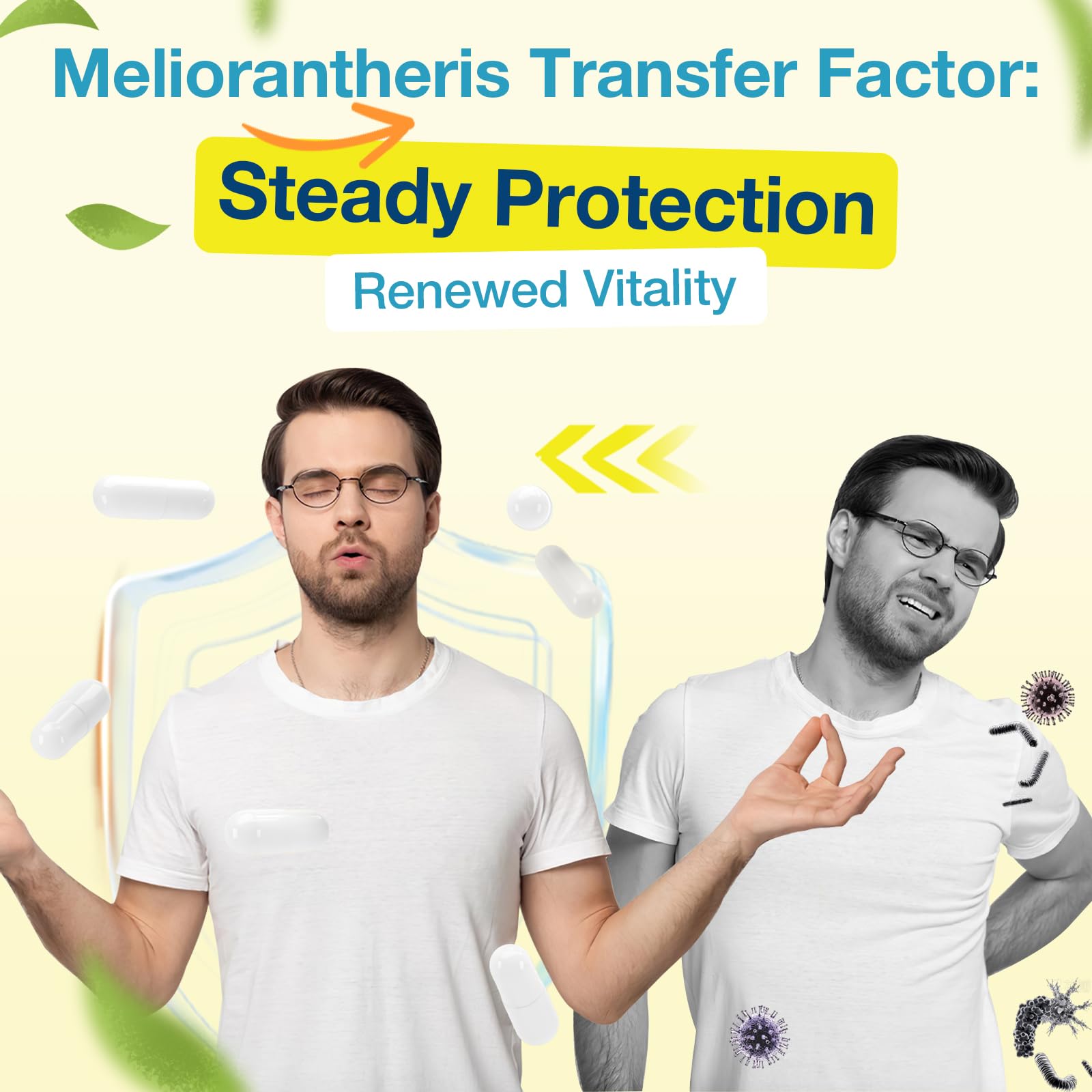 Meliorantheris Transfer Factor 1800mg product lineup and capsules