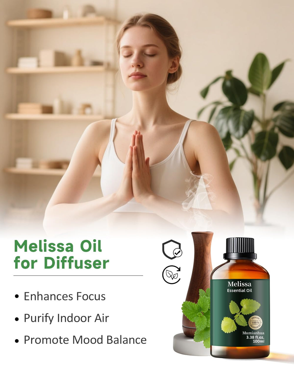 Steam-distilled lemon balm leaves used for Melissa essential oil