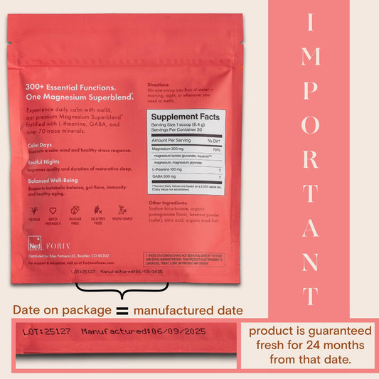Ingredients panel for mellö Magnesium Superblend Powder