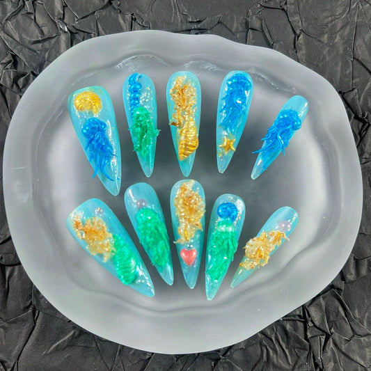MellowBells handmade nails 33mm long in a bold blue shade for statement style.